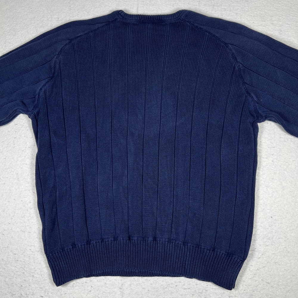 Y2K Nautica Sweater Mens 2XL Blue 100% Cotton Ribbed Crewneck Knit Pullover - Picture 6 of 7